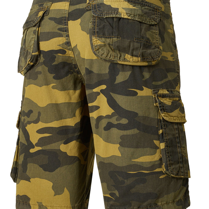 Men's Casual Camouflage Pattern Cargo Shorts, Chic Cotton Outdoor Shorts For Summer Hiking, Bermuda Shorts