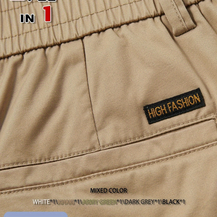 5 Pcs Comfy Solid Color Bermuda Shorts for Men with Elastic Waistband, Breathable Cotton for Golf & Daily Outerwear