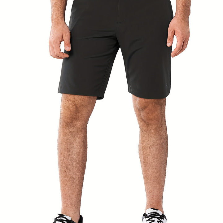 Men's Solid Golf Shorts, Regular Fit And Slight Stretch Bermuda Shorts With Pockets, Male's Leisure Fashion For Outdoors Activities