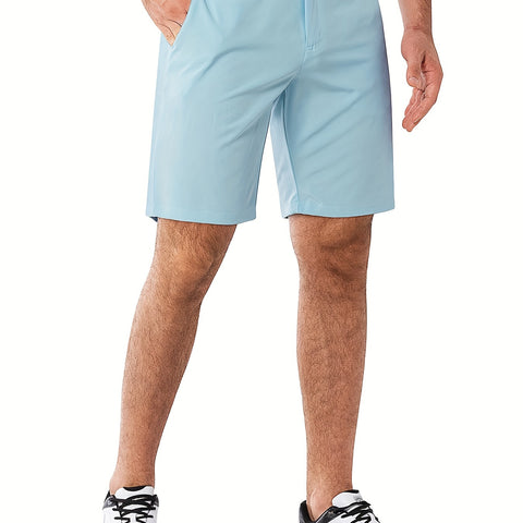 Men's Solid Golf Shorts, Regular Fit And Slight Stretch Bermuda Shorts With Pockets, Male's Leisure Fashion For Outdoors Activities
