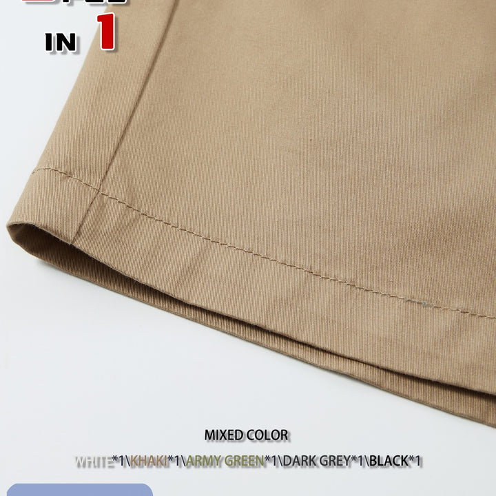 5 Pcs Comfy Solid Color Bermuda Shorts for Men with Elastic Waistband, Breathable Cotton for Golf & Daily Outerwear