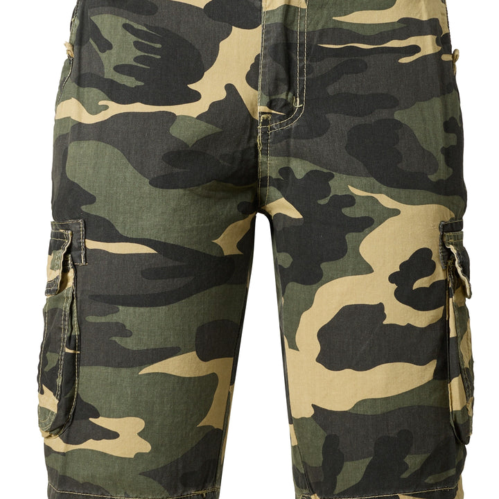 Men's Casual Camouflage Pattern Cargo Shorts, Chic Cotton Outdoor Shorts For Summer Hiking, Bermuda Shorts