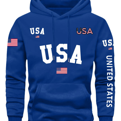 Mens' Country Pride Flag Hoodie - Soft Comfy Long Sleeve Pullover with Drawstring, Casual Fashion Daily Wear, Outdoor Enthusiast Essential, Patriotic Gift Idea