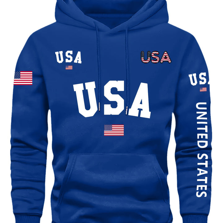 Mens' Country Pride Flag Hoodie - Soft Comfy Long Sleeve Pullover with Drawstring, Casual Fashion Daily Wear, Outdoor Enthusiast Essential, Patriotic Gift Idea