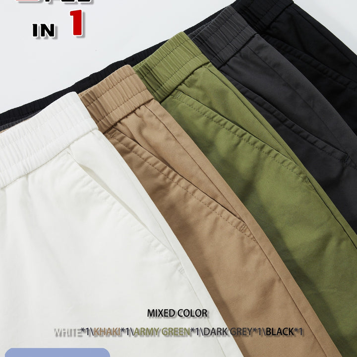 5 Pcs Comfy Solid Color Bermuda Shorts for Men with Elastic Waistband, Breathable Cotton for Golf & Daily Outerwear