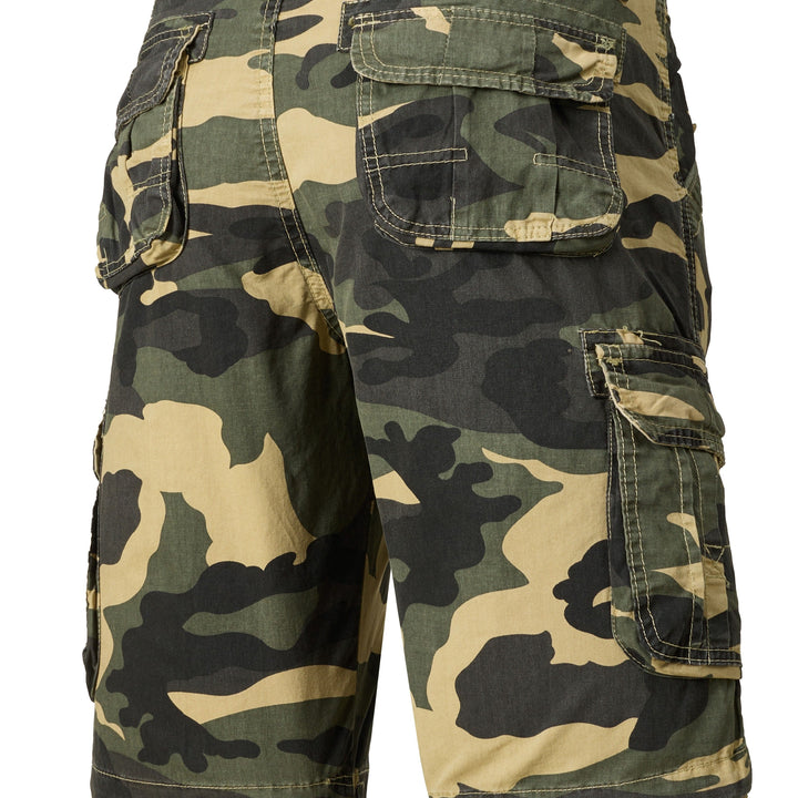 Men's Casual Camouflage Pattern Cargo Shorts, Chic Cotton Outdoor Shorts For Summer Hiking, Bermuda Shorts