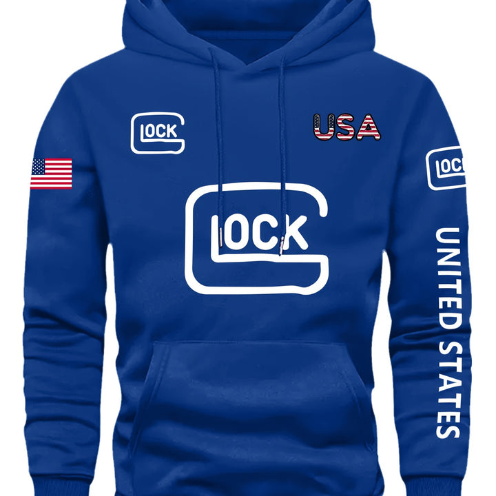 Comfy LOCK Graphic Print Hoodie - Men's Fashion Casual Long Sleeve Pullover with Drawstring - Ideal for Daily and Outdoor Wear, Soft and Breathable Fabric, Relaxed Fit for Ultimate Comfort