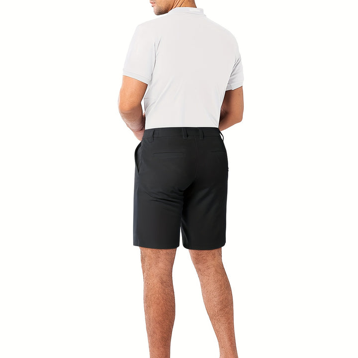 Men's Solid Golf Shorts, Regular Fit And Slight Stretch Bermuda Shorts With Pockets, Male's Leisure Fashion For Outdoors Activities