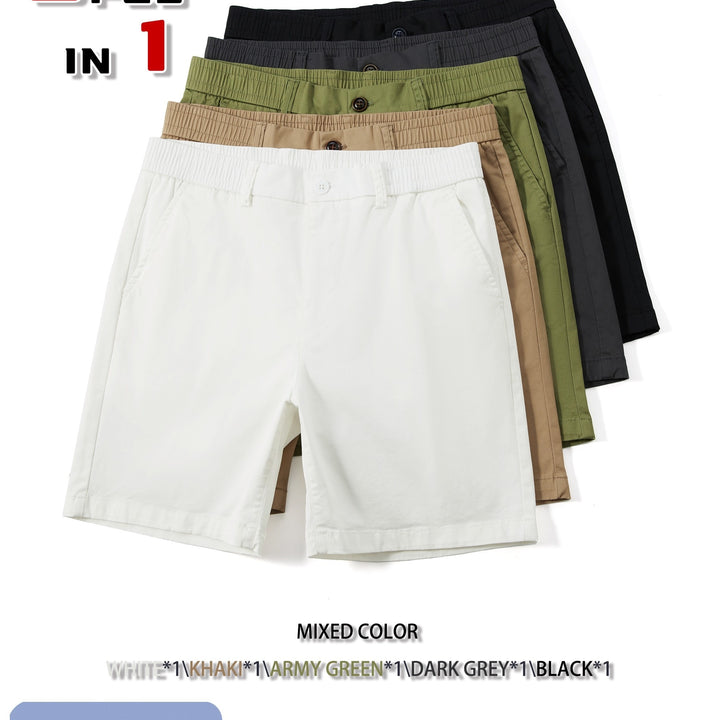 5 Pcs Comfy Solid Color Bermuda Shorts for Men with Elastic Waistband, Breathable Cotton for Golf & Daily Outerwear