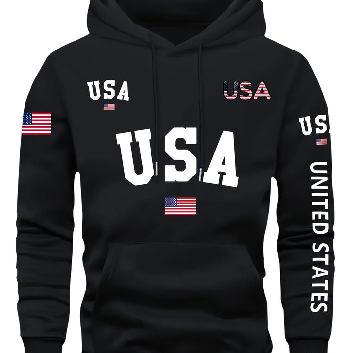 Mens' Country Pride Flag Hoodie - Soft Comfy Long Sleeve Pullover with Drawstring, Casual Fashion Daily Wear, Outdoor Enthusiast Essential, Patriotic Gift Idea
