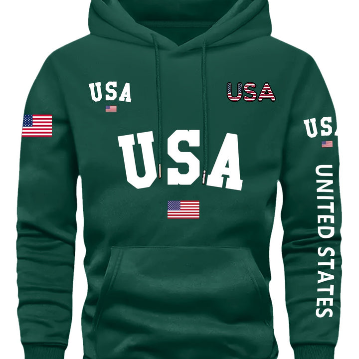 Mens' Country Pride Flag Hoodie - Soft Comfy Long Sleeve Pullover with Drawstring, Casual Fashion Daily Wear, Outdoor Enthusiast Essential, Patriotic Gift Idea