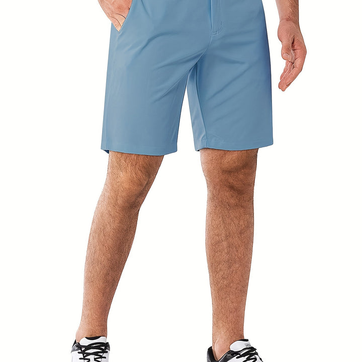 Men's Solid Golf Shorts, Regular Fit And Slight Stretch Bermuda Shorts With Pockets, Male's Leisure Fashion For Outdoors Activities