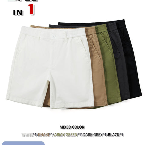 5 Pcs Comfy Solid Color Bermuda Shorts for Men with Elastic Waistband, Breathable Cotton for Golf & Daily Outerwear