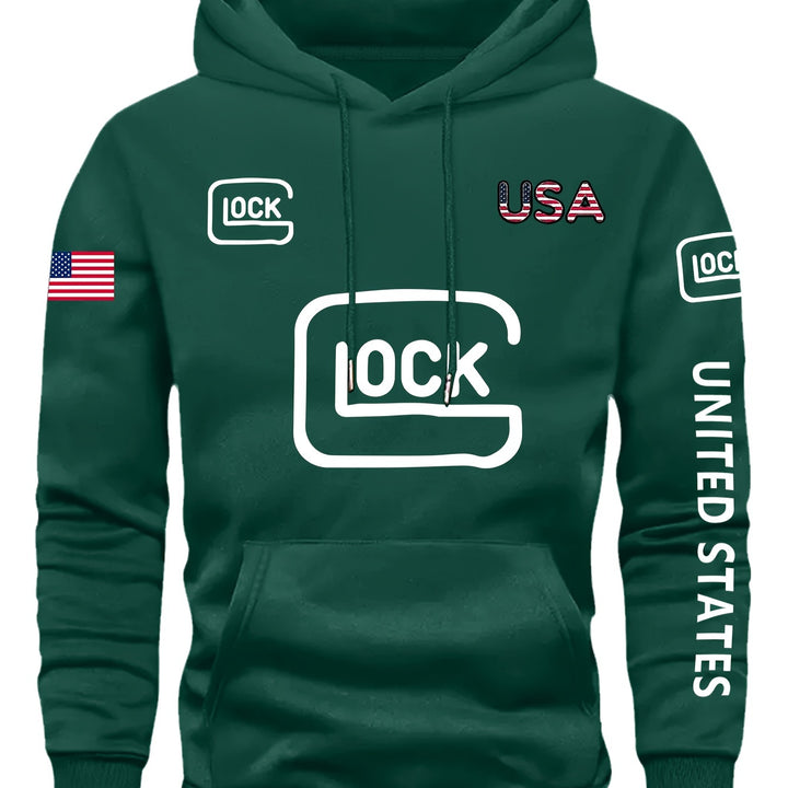 Comfy LOCK Graphic Print Hoodie - Men's Fashion Casual Long Sleeve Pullover with Drawstring - Ideal for Daily and Outdoor Wear, Soft and Breathable Fabric, Relaxed Fit for Ultimate Comfort