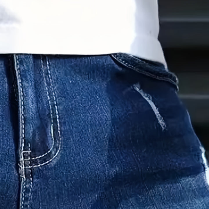 Mens Trendy Ripped Jorts - Chic Cotton Blend Design - Slim Fit Street Style Summer Shorts for Fashion-forward Gents