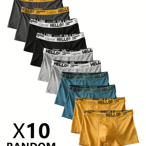 10pcs Men's Breathable Soft Boxer Briefs - Durable, Comfortable with Letter Waistband, Casual & Sporty Underwear Set