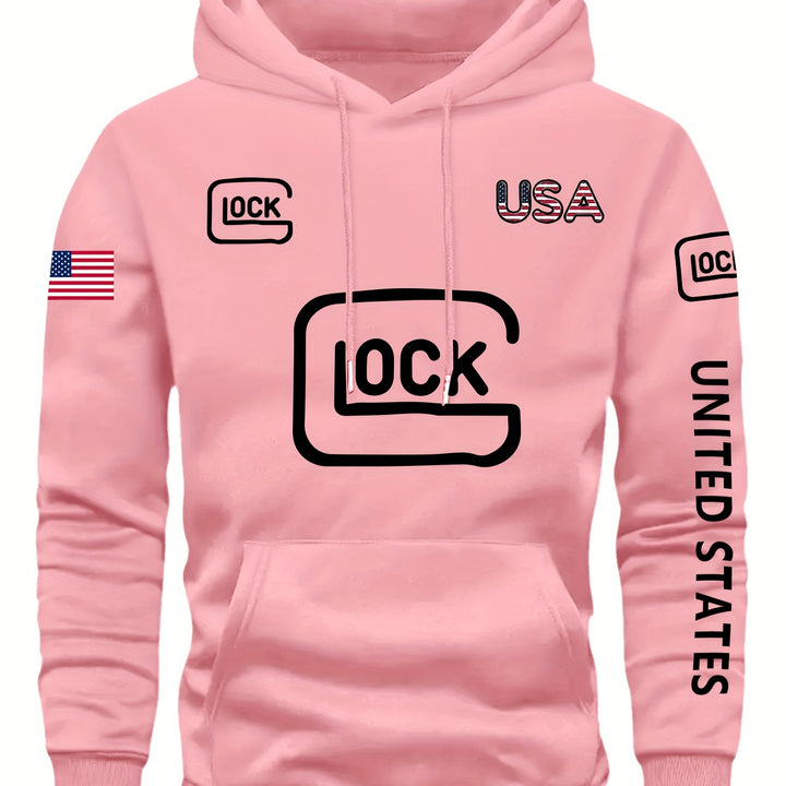 Comfy LOCK Graphic Print Hoodie - Men's Fashion Casual Long Sleeve Pullover with Drawstring - Ideal for Daily and Outdoor Wear, Soft and Breathable Fabric, Relaxed Fit for Ultimate Comfort