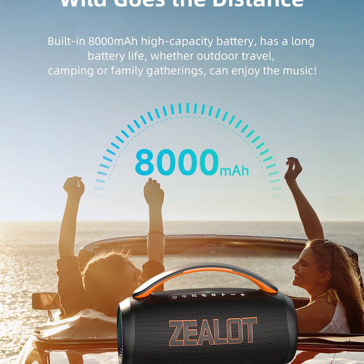 Zealot P12 Speaker 60W Portable Bluetooth Speaker with IPX6 Waterproof, Comfortable handle,Controllable lighting,TWS,AUX