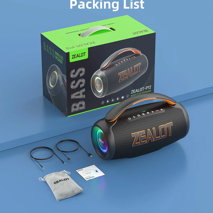Zealot P12 Speaker 60W Portable Bluetooth Speaker with IPX6 Waterproof, Comfortable handle,Controllable lighting,TWS,AUX