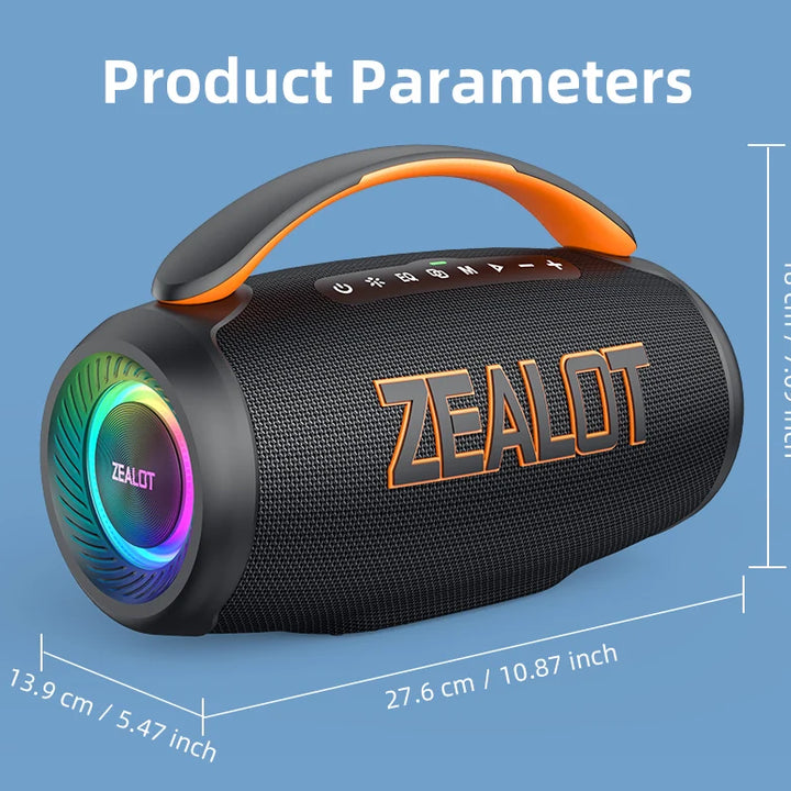Zealot P12 Speaker 60W Portable Bluetooth Speaker with IPX6 Waterproof, Comfortable handle,Controllable lighting,TWS,AUX