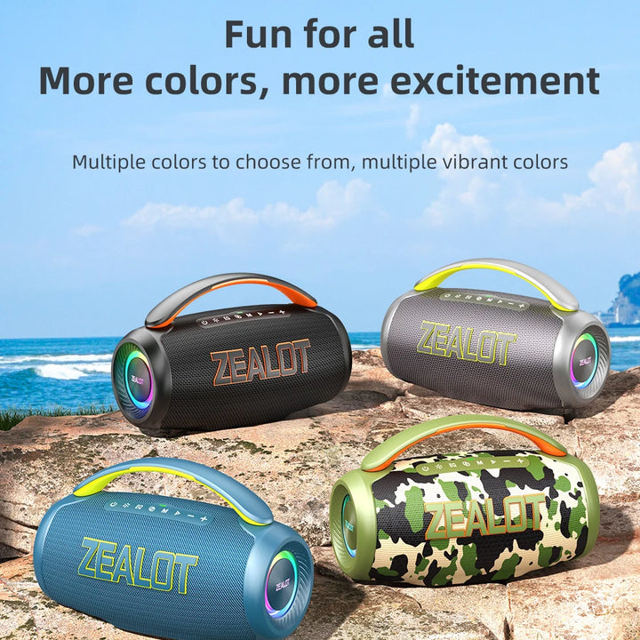 Zealot P12 Speaker 60W Portable Bluetooth Speaker with IPX6 Waterproof, Comfortable handle,Controllable lighting,TWS,AUX