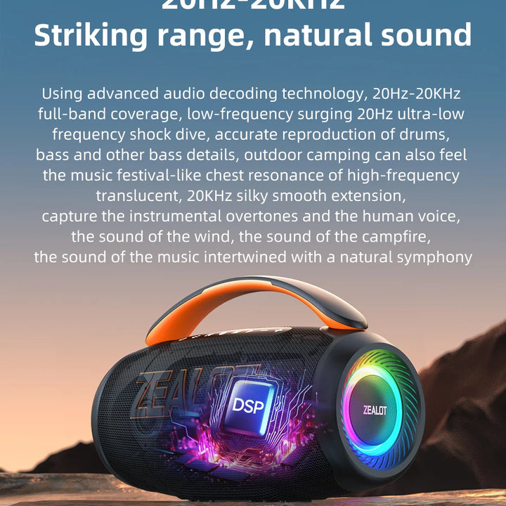 Zealot P12 Speaker 60W Portable Bluetooth Speaker with IPX6 Waterproof, Comfortable handle,Controllable lighting,TWS,AUX