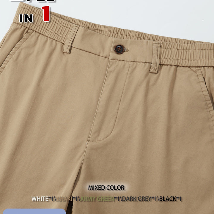 5 Pcs Comfy Solid Color Bermuda Shorts for Men with Elastic Waistband, Breathable Cotton for Golf & Daily Outerwear