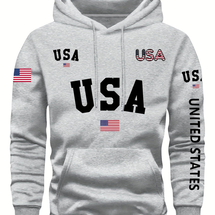 Mens' Country Pride Flag Hoodie - Soft Comfy Long Sleeve Pullover with Drawstring, Casual Fashion Daily Wear, Outdoor Enthusiast Essential, Patriotic Gift Idea