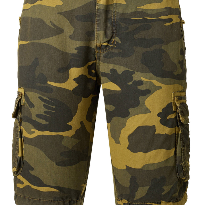 Men's Casual Camouflage Pattern Cargo Shorts, Chic Cotton Outdoor Shorts For Summer Hiking, Bermuda Shorts