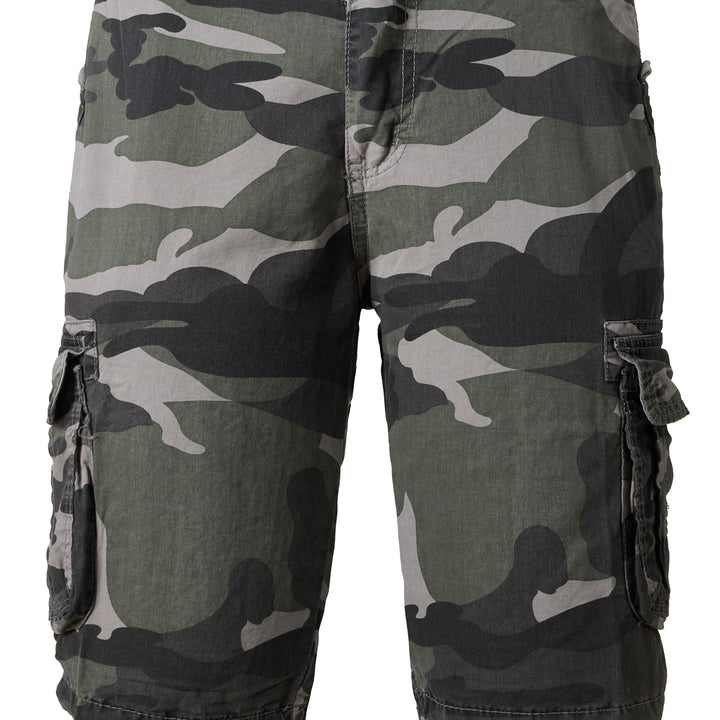 Men's Casual Camouflage Pattern Cargo Shorts, Chic Cotton Outdoor Shorts For Summer Hiking, Bermuda Shorts