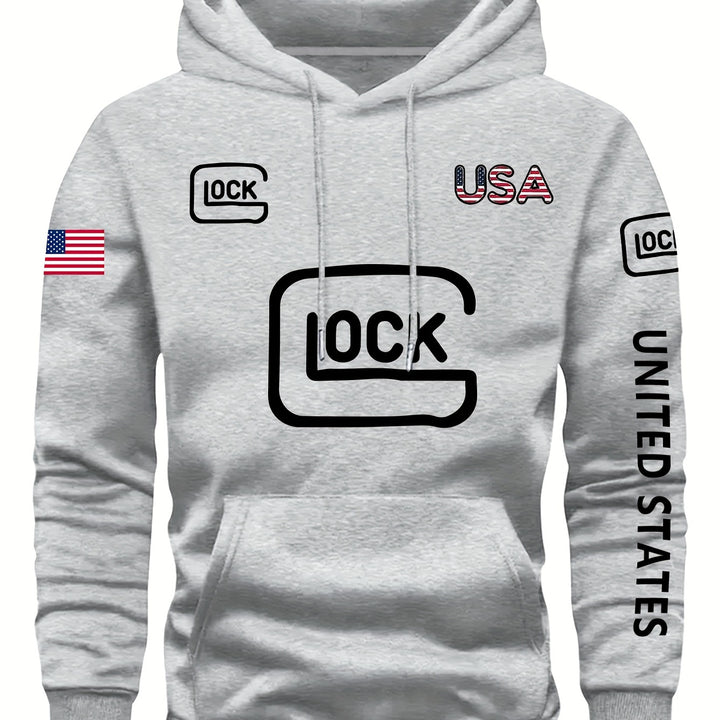 Comfy LOCK Graphic Print Hoodie - Men's Fashion Casual Long Sleeve Pullover with Drawstring - Ideal for Daily and Outdoor Wear, Soft and Breathable Fabric, Relaxed Fit for Ultimate Comfort