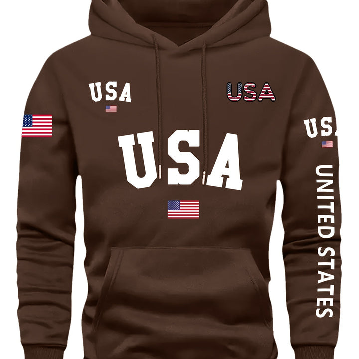 Mens' Country Pride Flag Hoodie - Soft Comfy Long Sleeve Pullover with Drawstring, Casual Fashion Daily Wear, Outdoor Enthusiast Essential, Patriotic Gift Idea