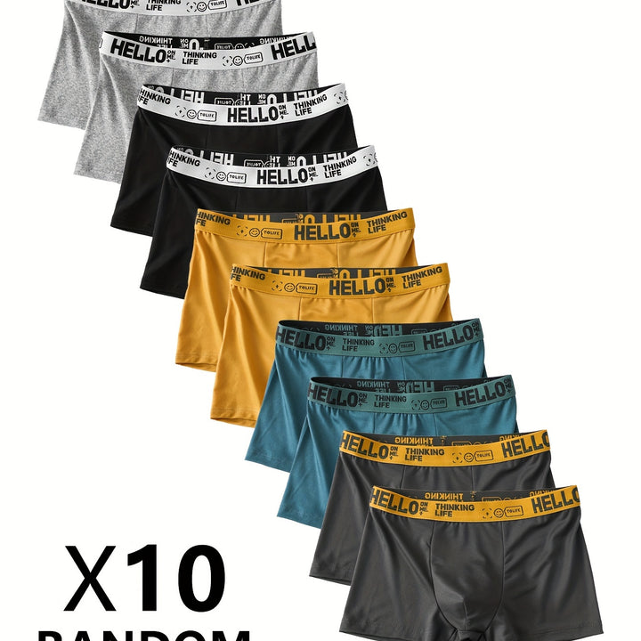 10pcs Men's Breathable Soft Boxer Briefs - Durable, Comfortable with Letter Waistband, Casual & Sporty Underwear Set