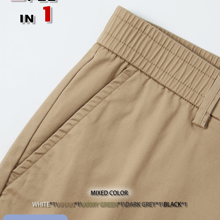 5 Pcs Comfy Solid Color Bermuda Shorts for Men with Elastic Waistband, Breathable Cotton for Golf & Daily Outerwear