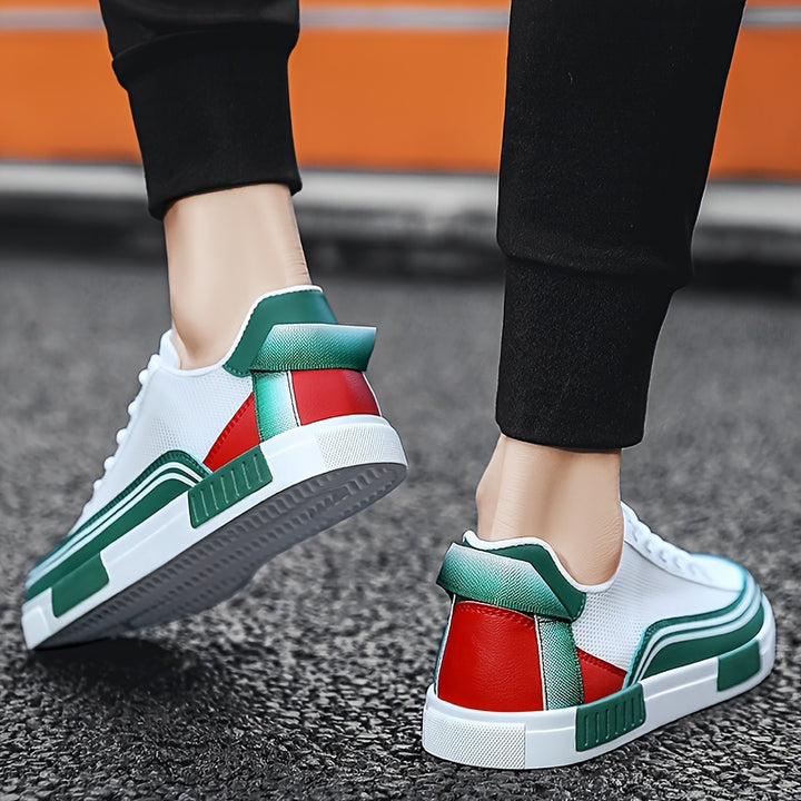Mens Low-Top Fabric Skateboard Shoes - Breathable, Lace-Up, EVA Insole, Rubber Sole, Round Toe, Solid Color Block Design - Perfect for Casual, Hiking, Outdoor, Running, Street, All-Season Wear