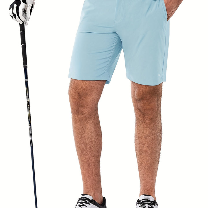 Men's Solid Golf Shorts, Regular Fit And Slight Stretch Bermuda Shorts With Pockets, Male's Leisure Fashion For Outdoors Activities