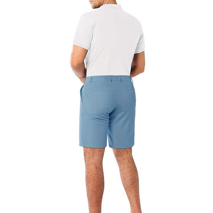 Men's Solid Golf Shorts, Regular Fit And Slight Stretch Bermuda Shorts With Pockets, Male's Leisure Fashion For Outdoors Activities