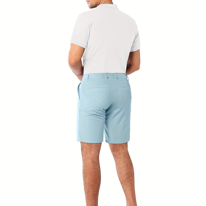 Men's Solid Golf Shorts, Regular Fit And Slight Stretch Bermuda Shorts With Pockets, Male's Leisure Fashion For Outdoors Activities