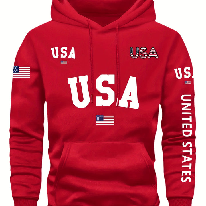 Mens' Country Pride Flag Hoodie - Soft Comfy Long Sleeve Pullover with Drawstring, Casual Fashion Daily Wear, Outdoor Enthusiast Essential, Patriotic Gift Idea