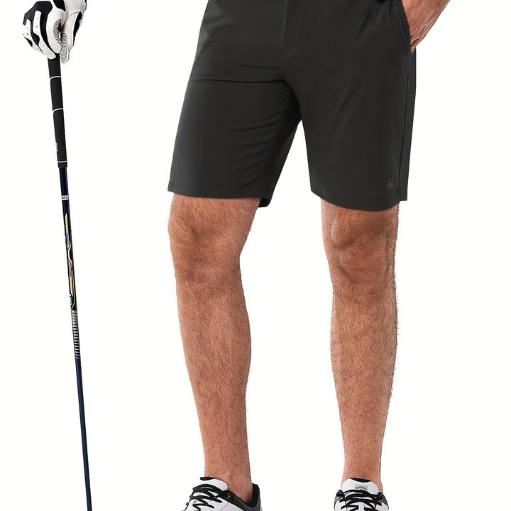 Men's Solid Golf Shorts, Regular Fit And Slight Stretch Bermuda Shorts With Pockets, Male's Leisure Fashion For Outdoors Activities